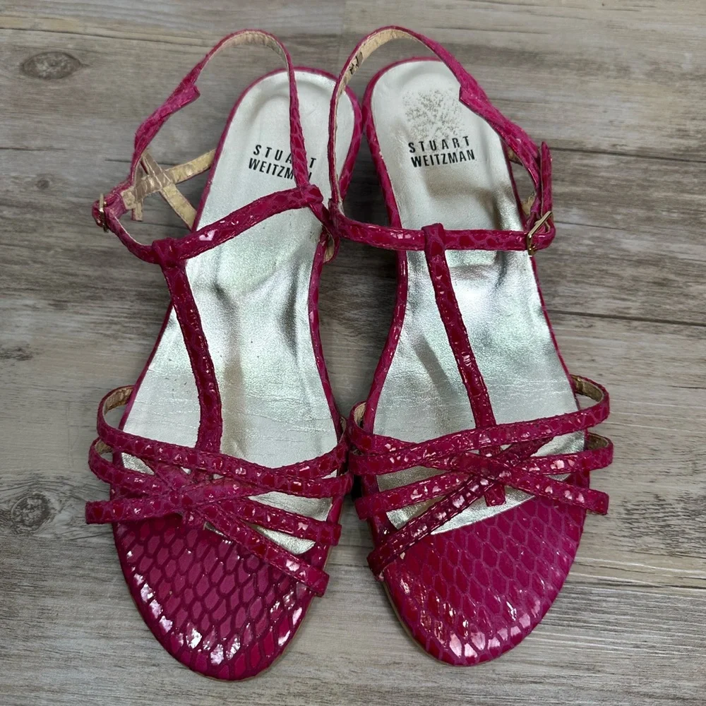Stuart Weitzman pink snakeskin-embossed sandals heels Size 6